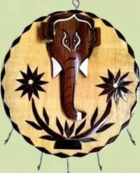 Round Ganesh Bamboo Key Chain & Showpiece - image 1