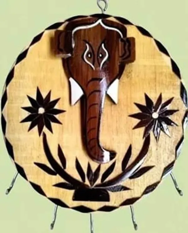 Round Ganesh Bamboo Key Chain & Showpiece
