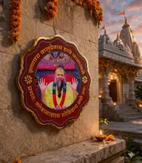 Premanand Ji Maharaj Round Wooden Plaque with Krishna Mantra - image 1