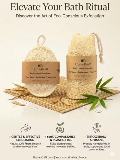 Village Natural Loofah Bath Scrubber with Handle