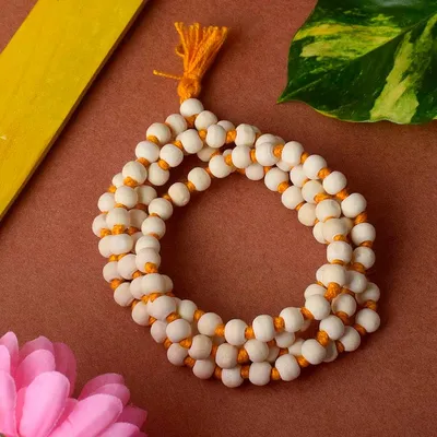 White Chandan Jaap Mala - 108 Natural Sandalwood Beads
