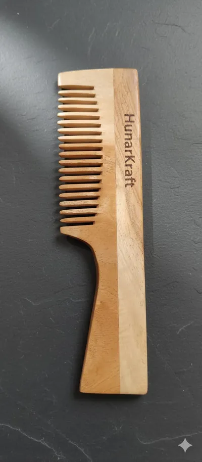 Pure Neem Wood Comb with Handle - Anti-Dandruff